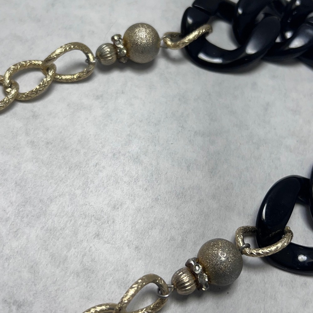 Funky 24" Chunky Black Gold Tone Acrylic Link Chain Necklace Editorial Punk Chic - Picture 8 of 9